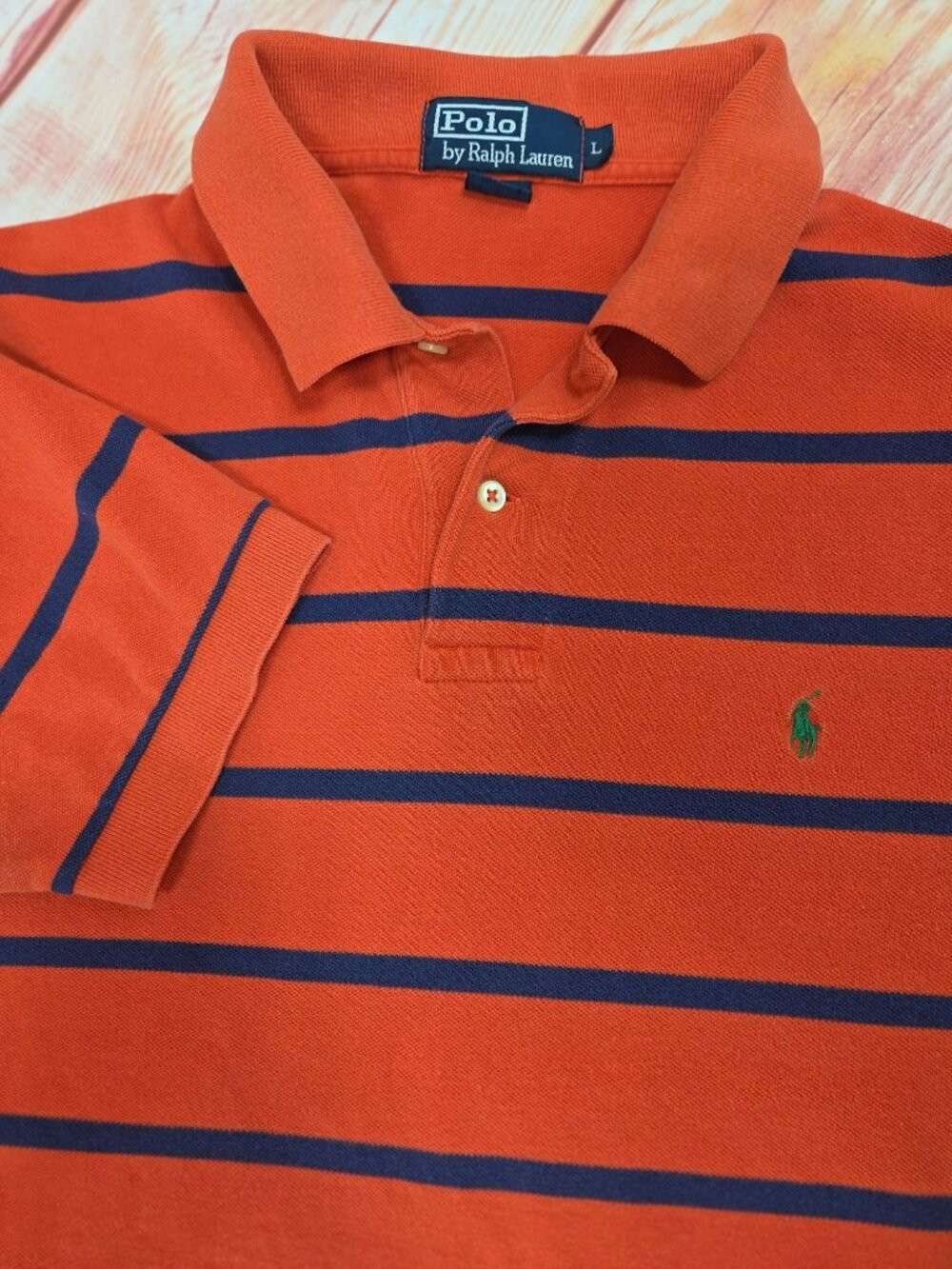 Polo Ralph Lauren Mens Orange Striped Polo Large